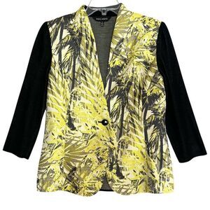 Ming Wang Citrus Green Jacket Womens Small Tropical Palm Academia Career Blazer